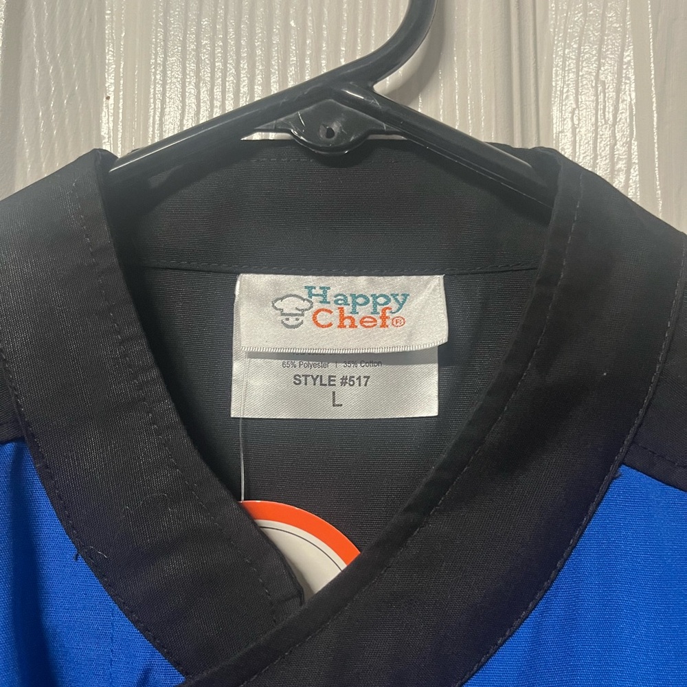 NWT Happy Chef Cook Cool Shirt Womens Men Blue Black Euro Vent Chef Coat large - Picture 5 of 7